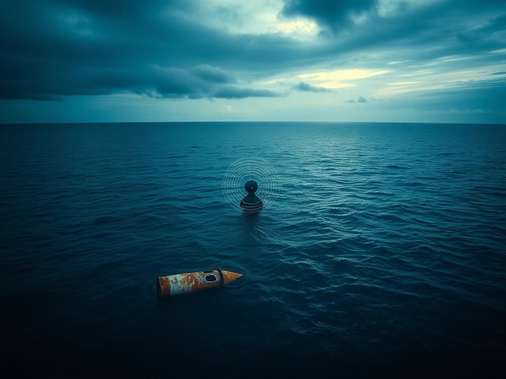 Flick International A tranquil ocean scene with a rusted piece of debris symbolizing the mystery of Malaysia Airlines Flight 370