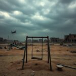 Flick International Desolate landscape in Gaza with demolished buildings and debris