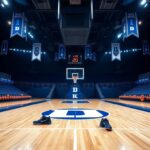 Flick International Dramatic basketball court featuring Duke Blue Devils colors