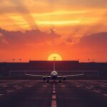 Flick International Serene sunset view of Kabul airport with silhouetted terminal and airplane