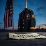 Flick International Military uniform symbolizing service and honor with U.S. flag in background