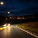 Flick International Dramatic nighttime scene depicting a speeding car on a winding road