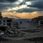 Flick International Desolate urban landscape of Rafah, Gaza with damaged buildings and debris