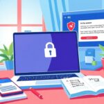 Flick International Digital illustration of a secure home office for cybersecurity during tax season