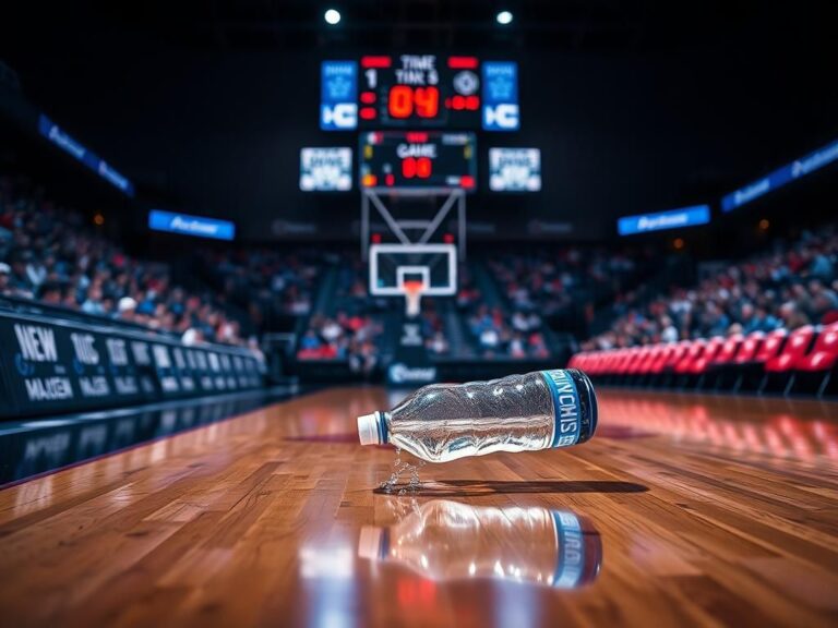 Flick International Water bottle rolling across basketball court during March Madness game