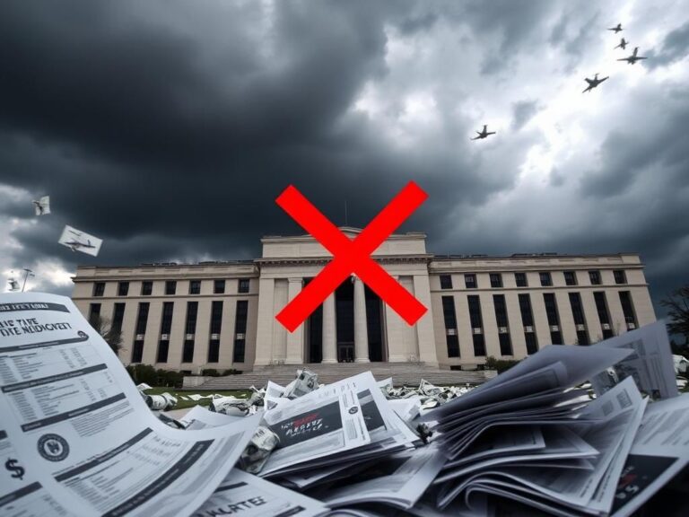 Flick International Low angle view of the Pentagon with scattered papers symbolizing wasteful spending