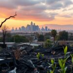 Flick International Urban landscape of Los Angeles displaying aftermath of a destructive fire