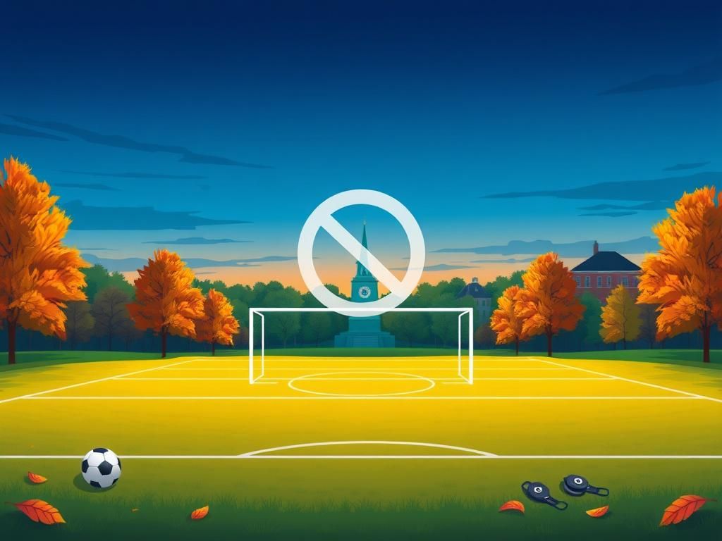 Flick International Illustration of a soccer field on a Maine university campus symbolizing exclusion of transgender athletes from women's sports