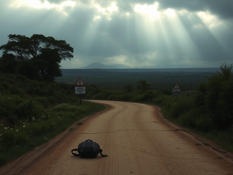 Flick International Abandoned backpack on a winding dirt road in Central America representing the journeys of deported migrants