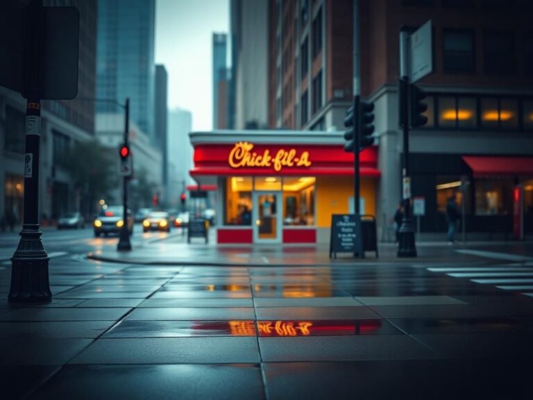 Flick International Quiet urban scene outside Chick-fil-A restaurant in Boston after a tragic incident