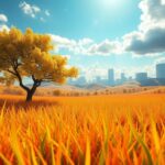 Flick International Surreal digital landscape with vibrant grass and AI-generated features