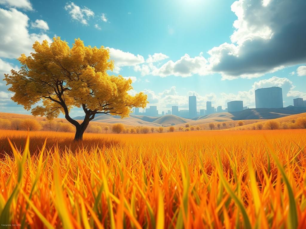 Flick International Surreal digital landscape with vibrant grass and AI-generated features