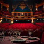 Flick International Elegant theater with lavish, unoccupied seats and crystal wine glasses