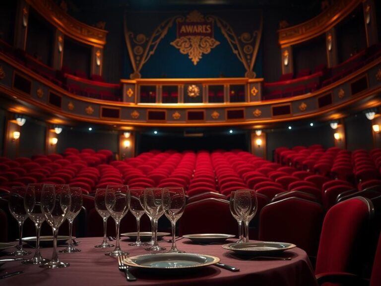 Flick International Elegant theater with lavish, unoccupied seats and crystal wine glasses