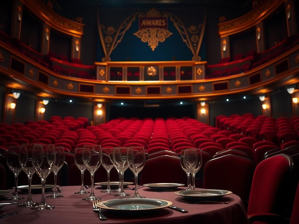 Flick International Elegant theater with lavish, unoccupied seats and crystal wine glasses