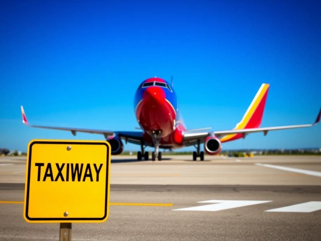 Flick International Southwest Airlines airplane on a taxiway attempting takeoff