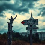 Flick International A weathered tree stands resilient against a stormy sky in Maine, symbolizing free speech and determination.