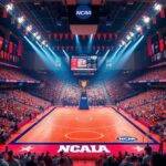 Flick International Vibrant scene of an NCAA wrestling championship arena