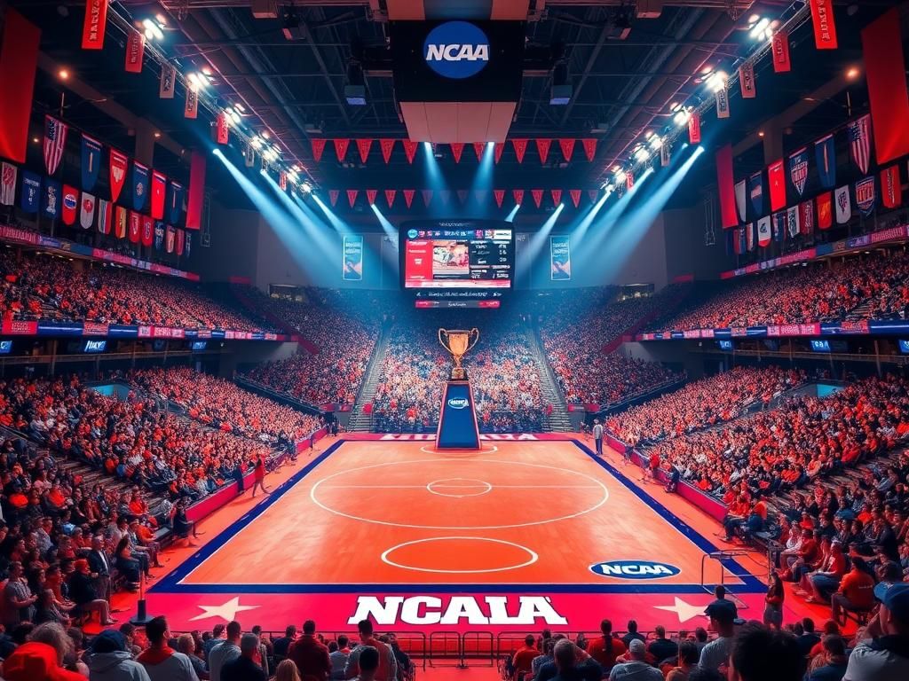 Flick International Vibrant scene of an NCAA wrestling championship arena