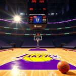 Flick International Vibrant basketball court scene at Crypto.com Arena showcasing Bronny James' career-high scoring game