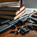 Flick International Close-up view of a disassembled firearm components on a polished wooden surface