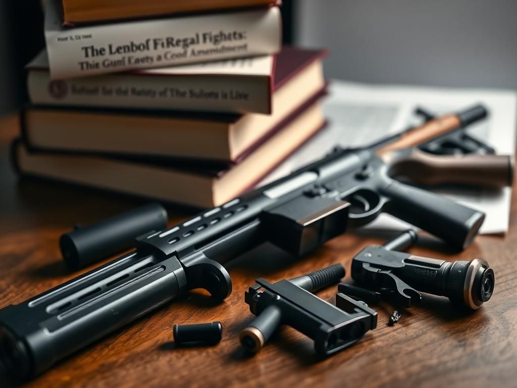 Flick International Close-up view of a disassembled firearm components on a polished wooden surface