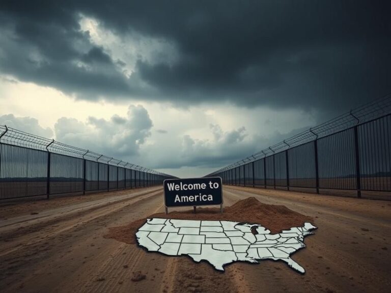 Flick International Somber scene of a deserted border crossing with barriers and storm clouds