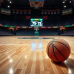 Flick International Abandoned basketball on court after intense game