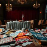 Flick International Aftermath of a political protest in an elegantly decorated conference room