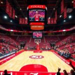 Flick International Basketball court at Rocket Arena with Alabama Crimson Tide logo and empty stands