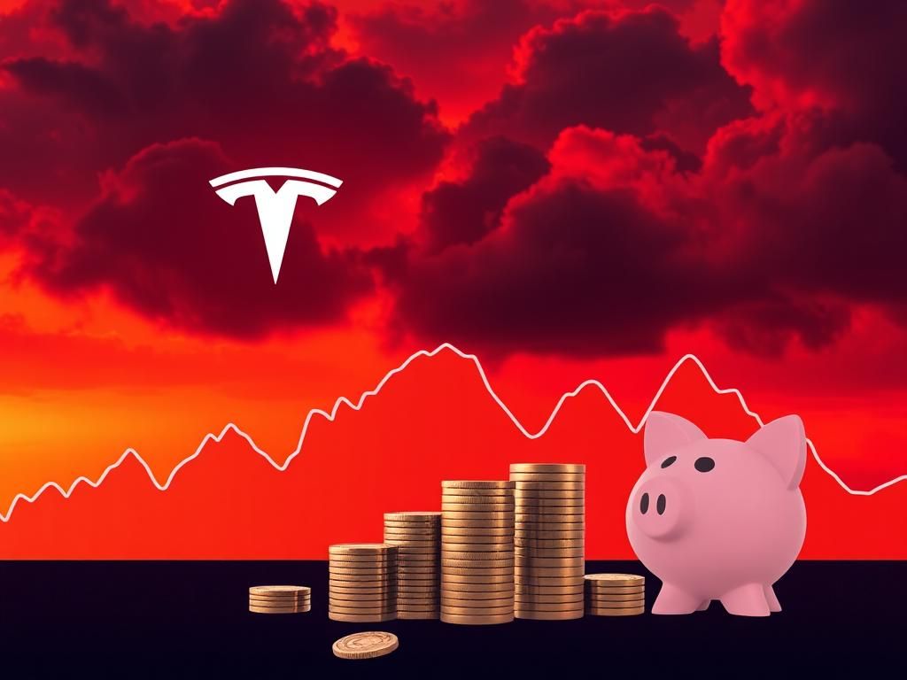 Flick International Stylized stock market chart showing a downward trend with Tesla logo