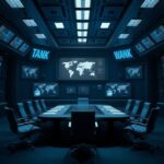 Flick International Dimly lit secure conference room with modern military technology