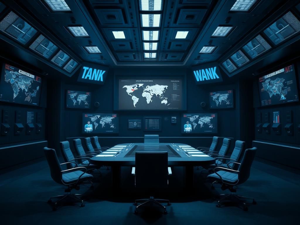 Flick International Dimly lit secure conference room with modern military technology