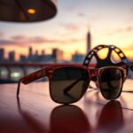 Flick International A pair of iconic sunglasses on a wooden table, symbolizing cinematic legacy.