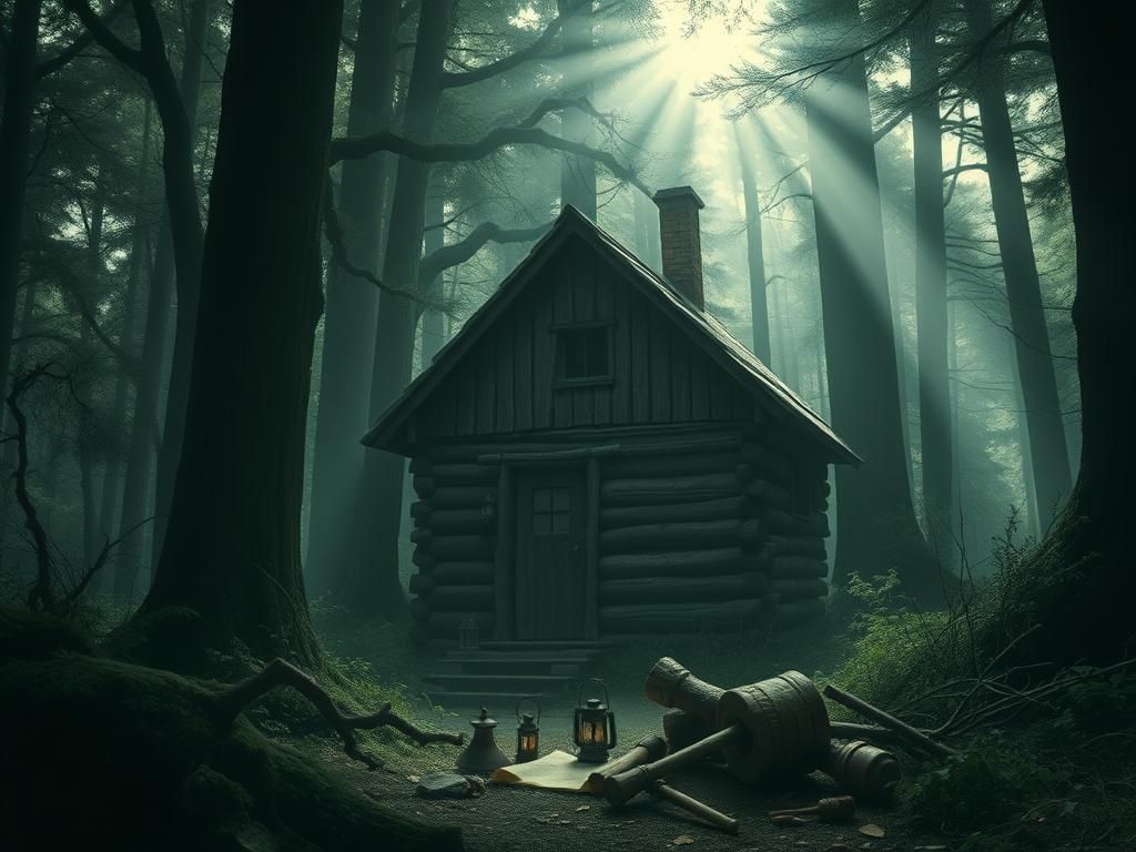 Flick International Enchanted cabin in a dark, moody forest reflecting the controversy of Disney's 'Snow White' remake