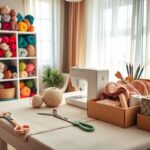 Flick International Cozy crafting workspace with colorful yarns and sewing tools