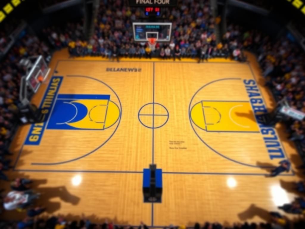 Flick International Aerial view of a vibrant basketball court during March Madness