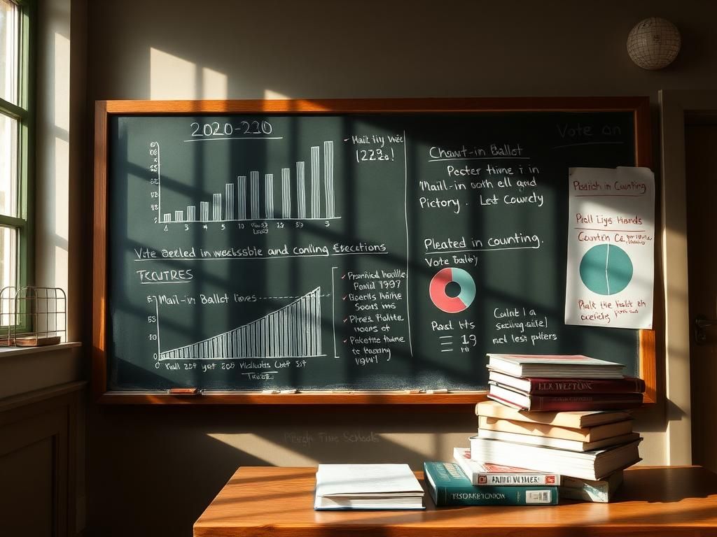 Flick International Classroom setting with vintage chalkboard showcasing 2020 election graphs and charts