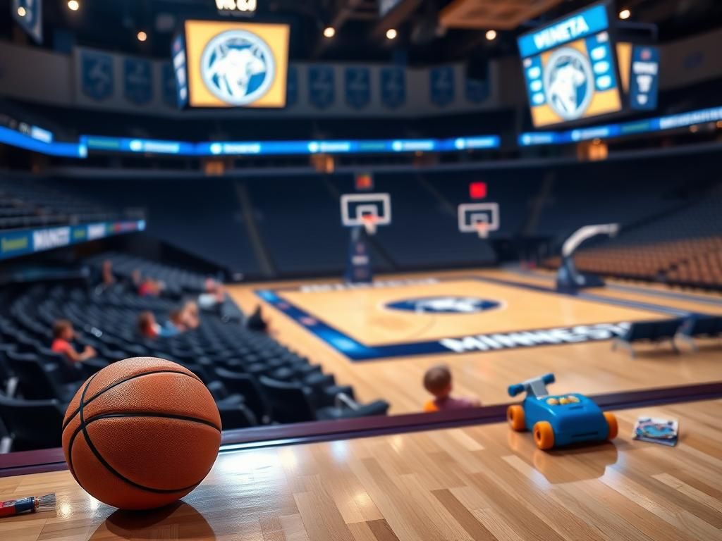 Flick International Empty Minnesota Timberwolves basketball court with the team's logo at center court