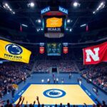 Flick International Indoor arena at NCAA wrestling championships with wrestling mat and logos