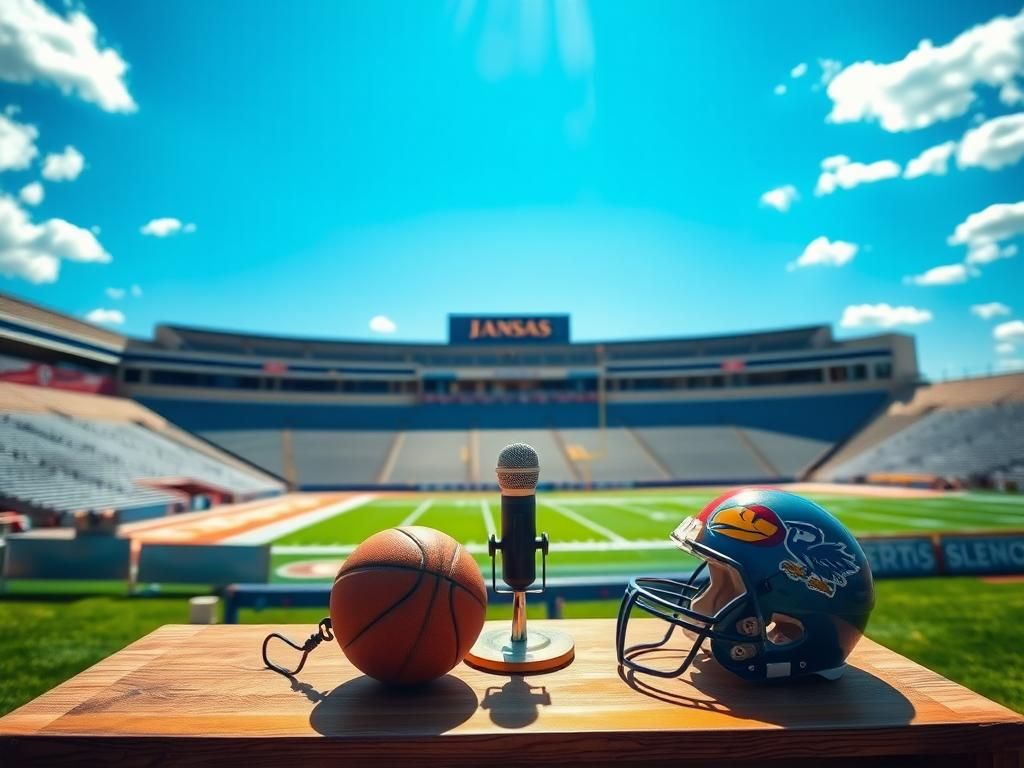 Flick International Vintage microphone on an announcer's table at a Kansas sports stadium