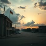 Flick International Closed German embassy building in Juba, South Sudan, with the flag at half-mast