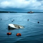 Flick International Capsized boat partially submerged in the St. Johns River, Florida