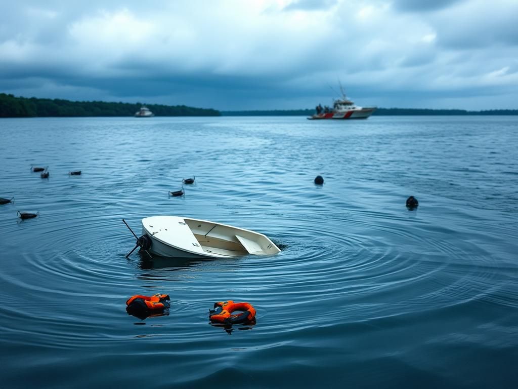 Flick International Capsized boat partially submerged in the St. Johns River, Florida