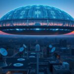 Flick International A futuristic high-tech cityscape under a transparent dome symbolizing advanced missile defense technology