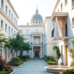 Flick International Exterior view of Rome's Gemelli Hospital with St. Peter's Basilica in the background