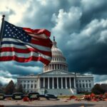 Flick International A dramatic representation of the U.S. Capitol building against a stormy sky, showcasing political tension.