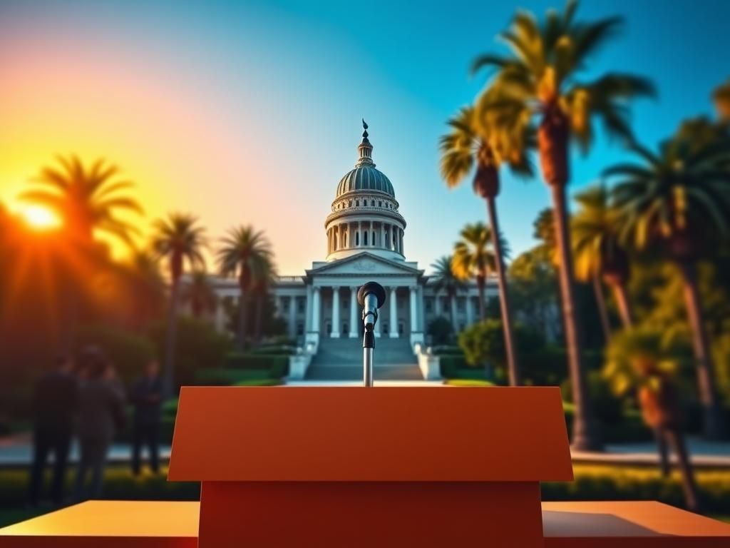 Flick International A vibrant scene of the California state capitol building with palm trees