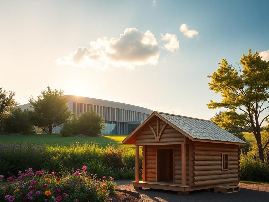 Flick International A serene outdoor scene of the Obama Presidential Center with lush greenery and colorful flowers