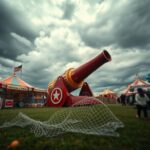 Flick International Colorful human cannon at California fair with ominous skies